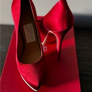 Red satin Ferragamo shoes 👠